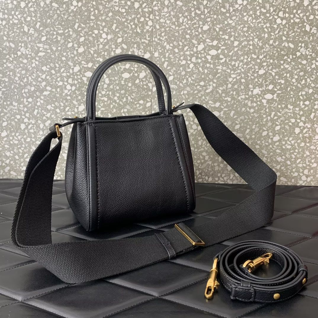 Valentino Garavani Alltime Small Handbag in Black Grainy Calfskin